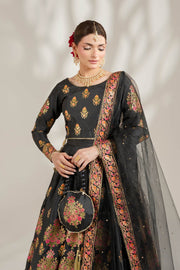 Midnight Black Royal Block-Printed Lehnga Choli For Women