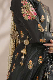Midnight Black Royal Block-Printed Lehnga Choli For Women