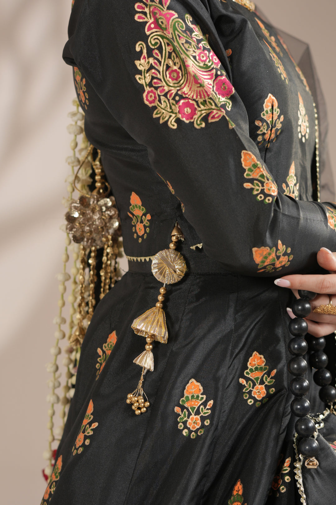 Midnight Black Royal Block-Printed Lehnga Choli For Women
