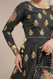 Midnight Black Royal Block-Printed Lehnga Choli For Women