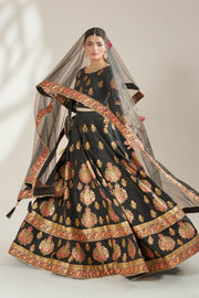 Midnight Black Royal Block-Printed Lehnga Choli For Women