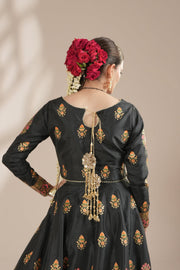 Midnight Black Royal Block-Printed Lehnga Choli For Women