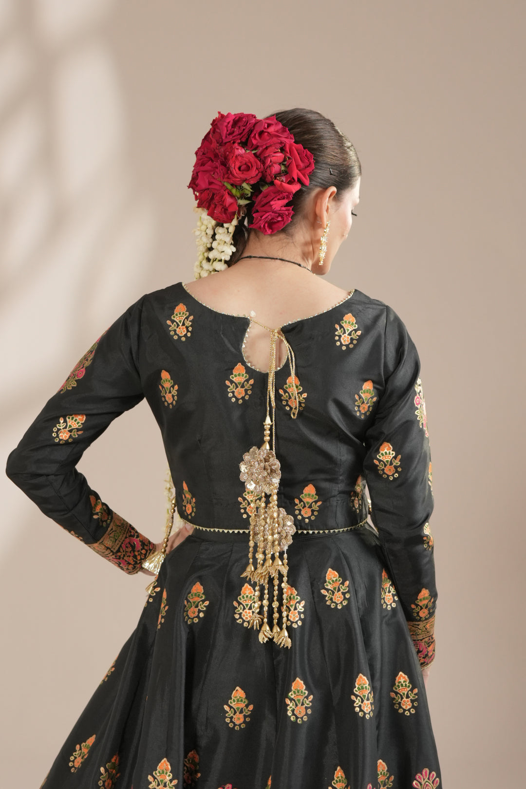 Midnight Black Royal Block-Printed Lehnga Choli For Women