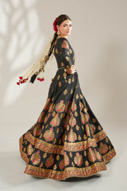 Midnight Black Royal Block-Printed Lehnga Choli For Women