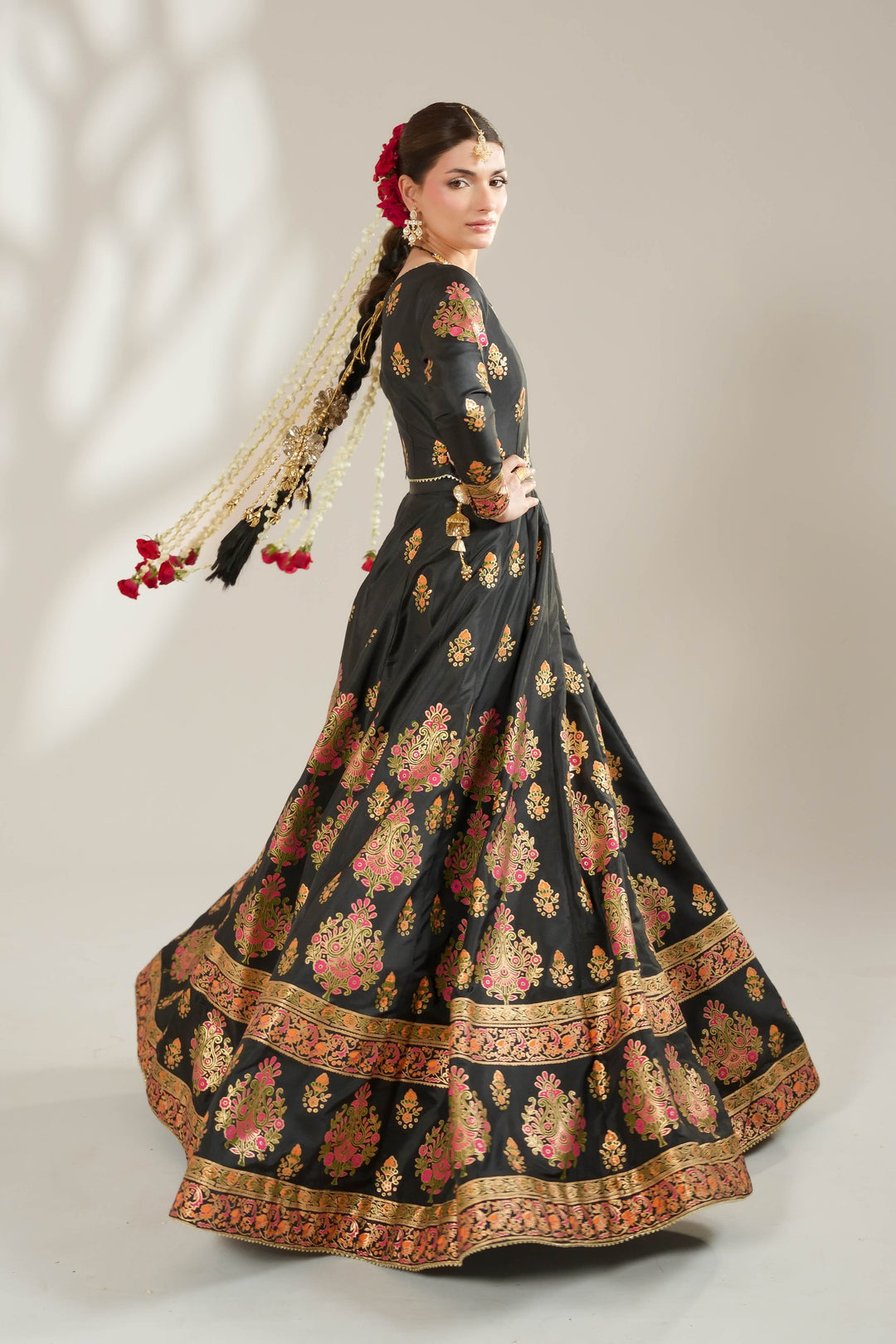 Midnight Black Royal Block-Printed Lehnga Choli For Women