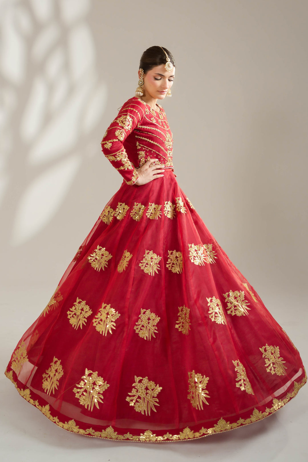 Deep Red Royal Embroidered Organza Lehnga Choli For Women