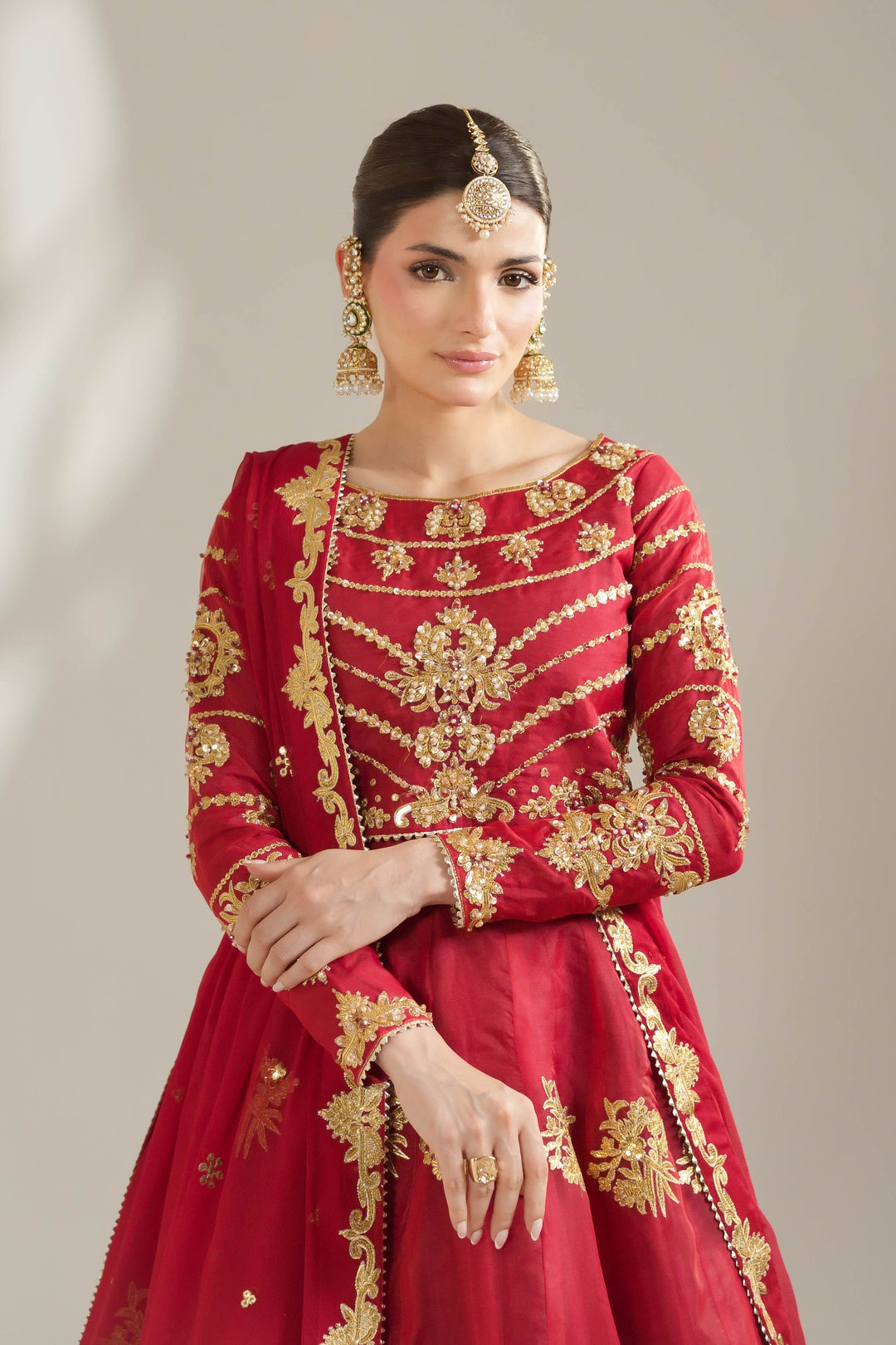 Deep Red Royal Embroidered Organza Lehnga Choli For Women
