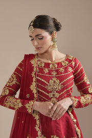 Deep Red Royal Embroidered Organza Lehnga Choli For Women