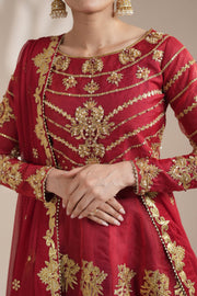 Deep Red Royal Embroidered Organza Lehnga Choli For Women