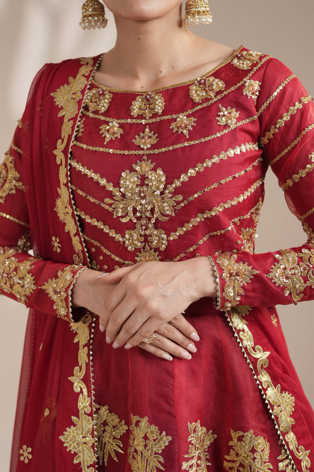 Deep Red Royal Embroidered Organza Lehnga Choli For Women