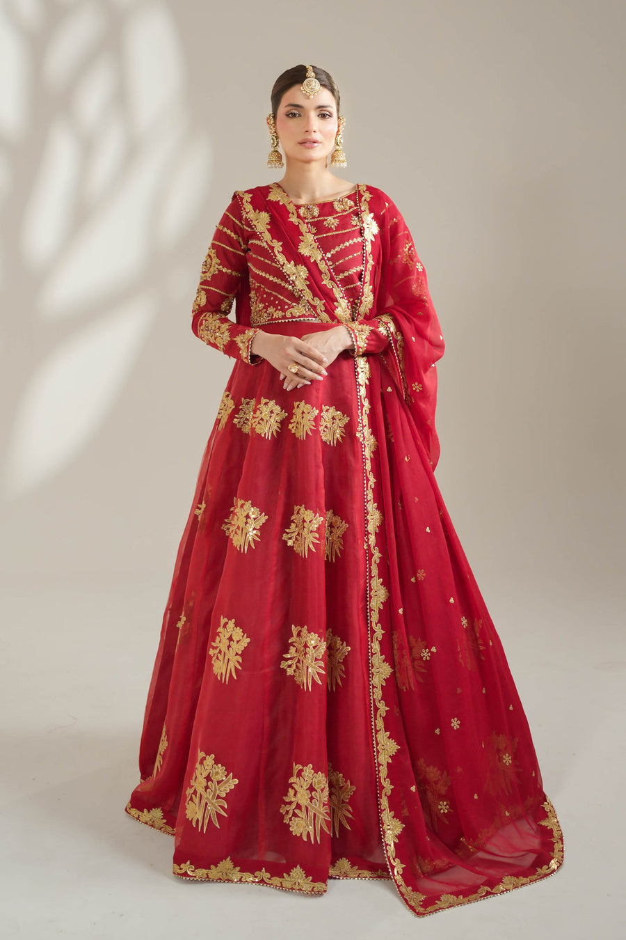Deep Red Royal Embroidered Organza Lehnga Choli For Women