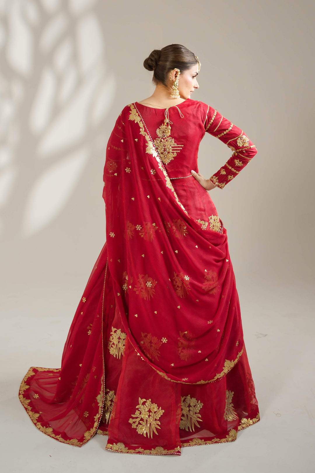 Deep Red Royal Embroidered Organza Lehnga Choli For Women