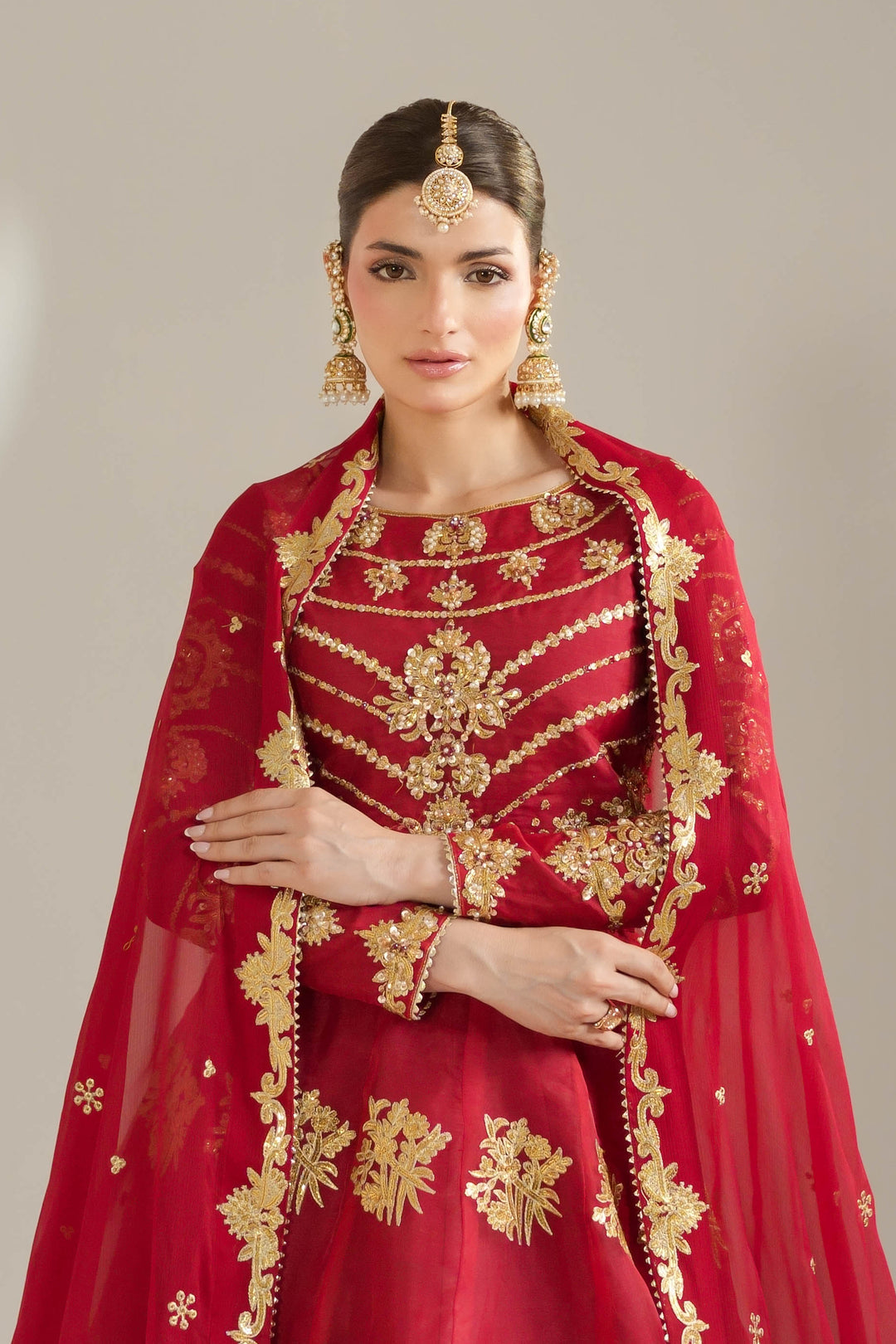 Deep Red Royal Embroidered Organza Lehnga Choli For Women