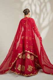 Deep Red Royal Embroidered Organza Lehnga Choli For Women