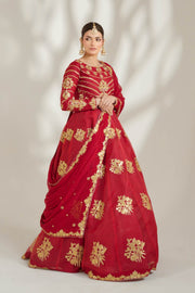 Deep Red Royal Embroidered Organza Lehnga Choli For Women