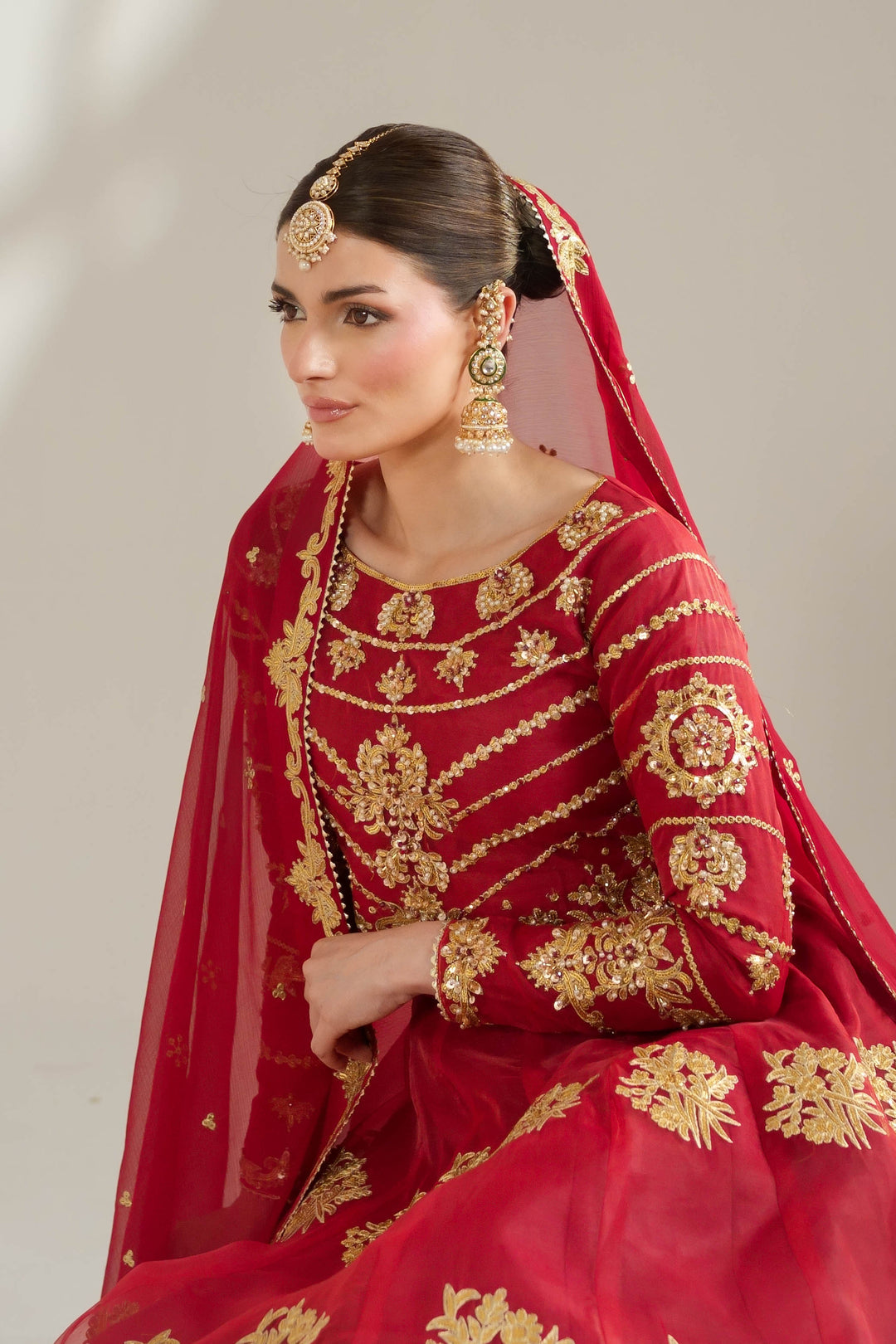 Deep Red Royal Embroidered Organza Lehnga Choli For Women