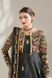 Midnight Noir Black Embroidered Raw Silk Maxi For Women