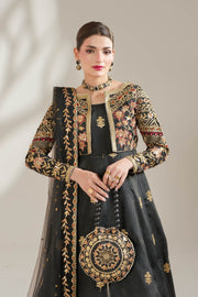 Midnight Noir Black Embroidered Raw Silk Maxi For Women