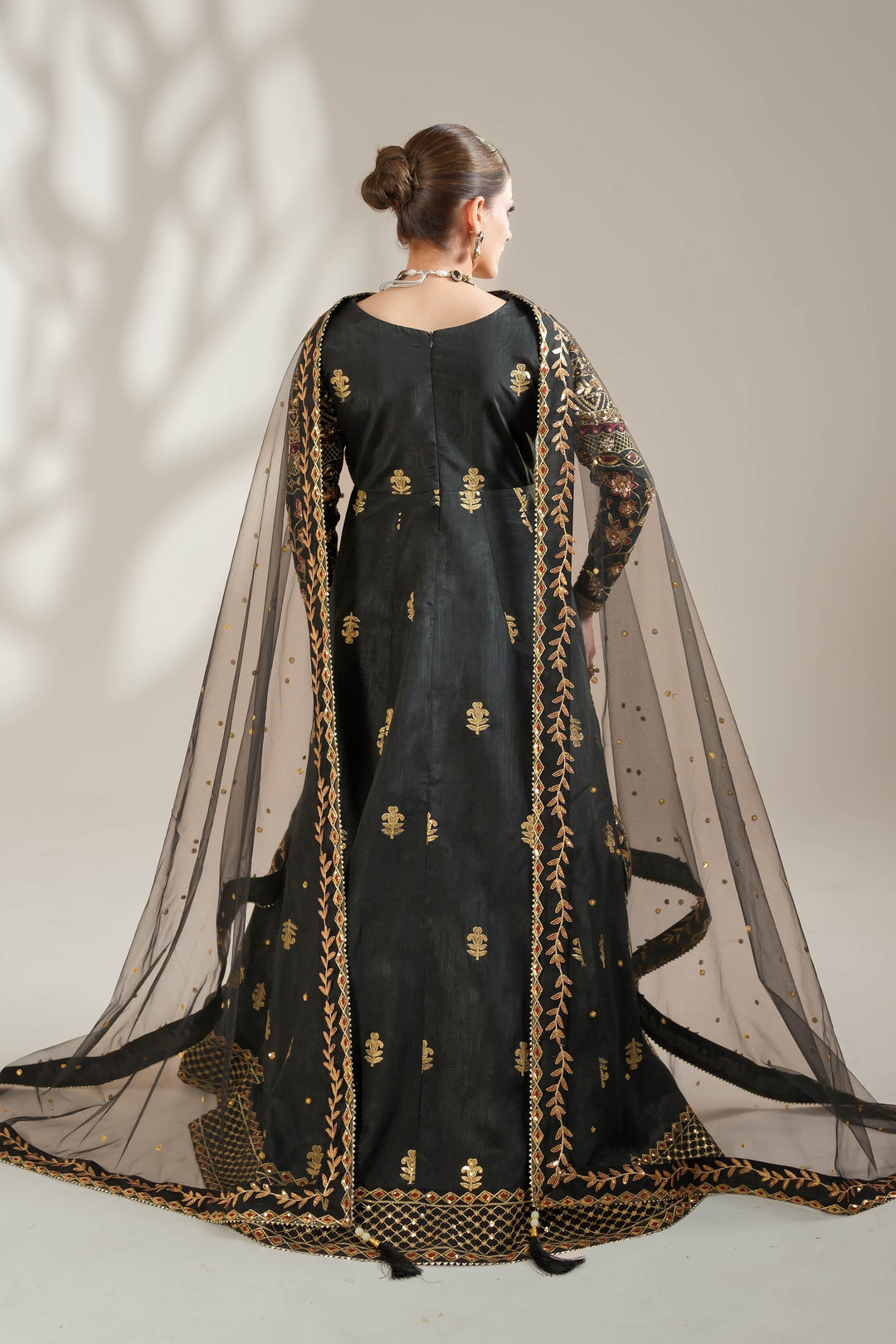 Midnight Noir Black Embroidered Raw Silk Maxi For Women