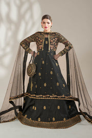 Midnight Noir Black Embroidered Raw Silk Maxi For Women