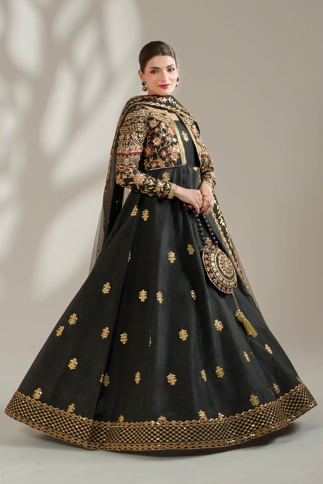 Midnight Noir Black Embroidered Raw Silk Maxi For Women