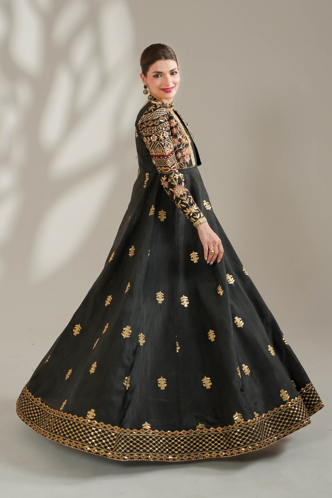 Midnight Noir Black Embroidered Raw Silk Maxi For Women