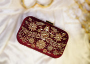 Maroon Hand-Embellished Kora Dabka Clutch For Women