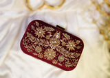 Maroon Hand-Embellished Kora Dabka Clutch For Women