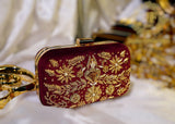 Maroon Hand-Embellished Kora Dabka Clutch For Women