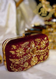 Maroon Hand-Embellished Kora Dabka Clutch For Women