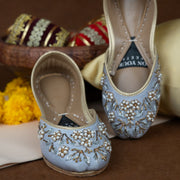 Marina Khussas – Powder Blue Velvet with Pearl & Metallic Embroidery For Women