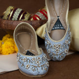 Marina Khussas – Powder Blue Velvet with Pearl & Metallic Embroidery For Women