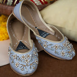 Marina Khussas – Powder Blue Velvet with Pearl & Metallic Embroidery For Women