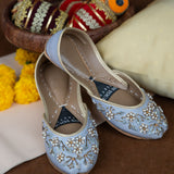 Marina Khussas – Powder Blue Velvet with Pearl & Metallic Embroidery For Women