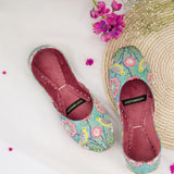 Masakali – Teal Khussas with Birds & Pink Floral Print For Women