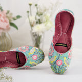 Masakali – Teal Khussas with Birds & Pink Floral Print For Women