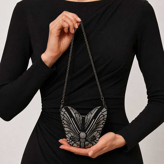 Luxury Crystal Butterfly Clutch – Black & Multi For Women