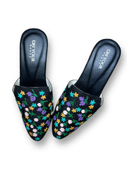 Black Handcrafted Jute Mule Shoes For Women
