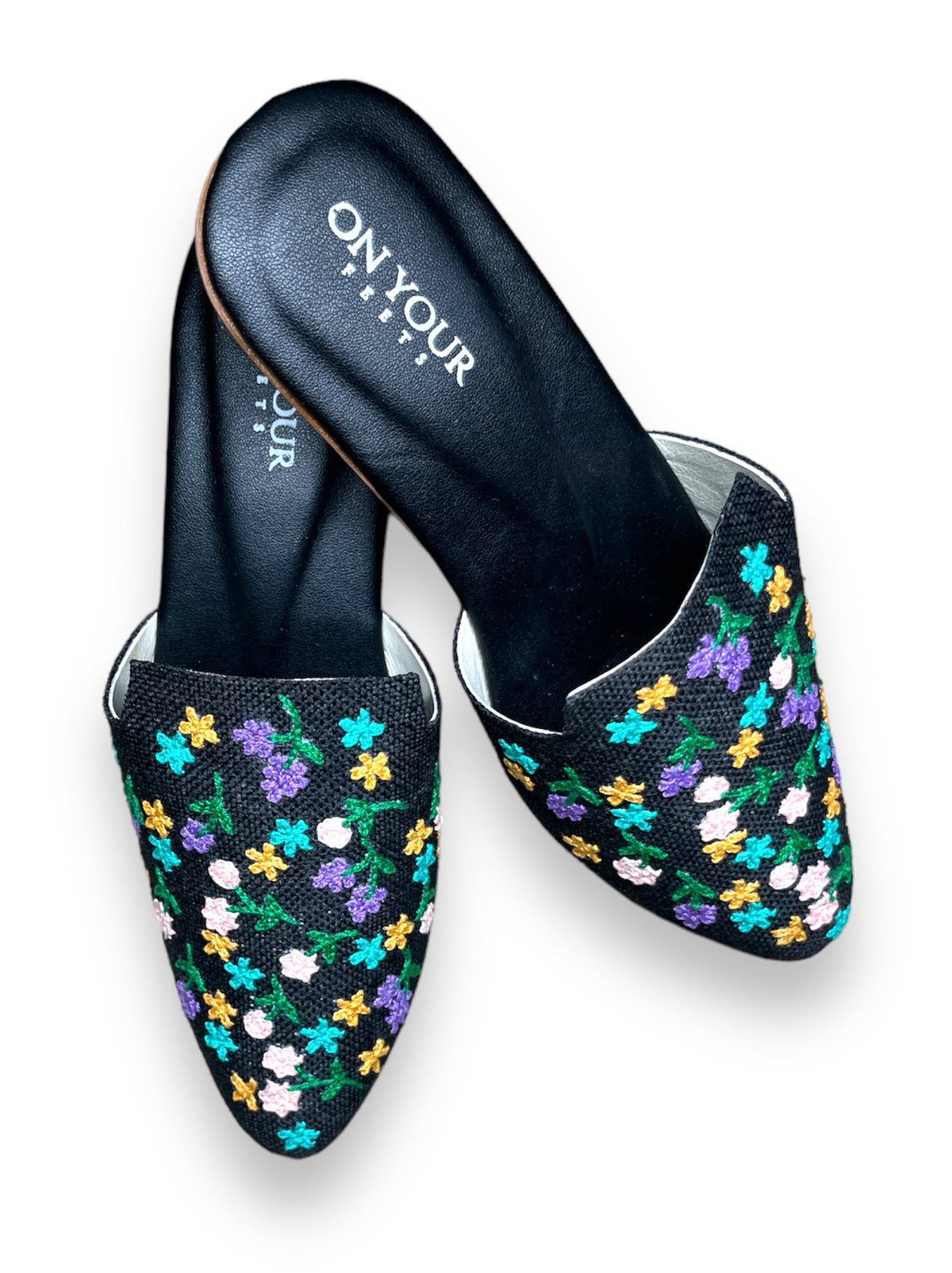 Black Handcrafted Jute Mule Shoes For Women