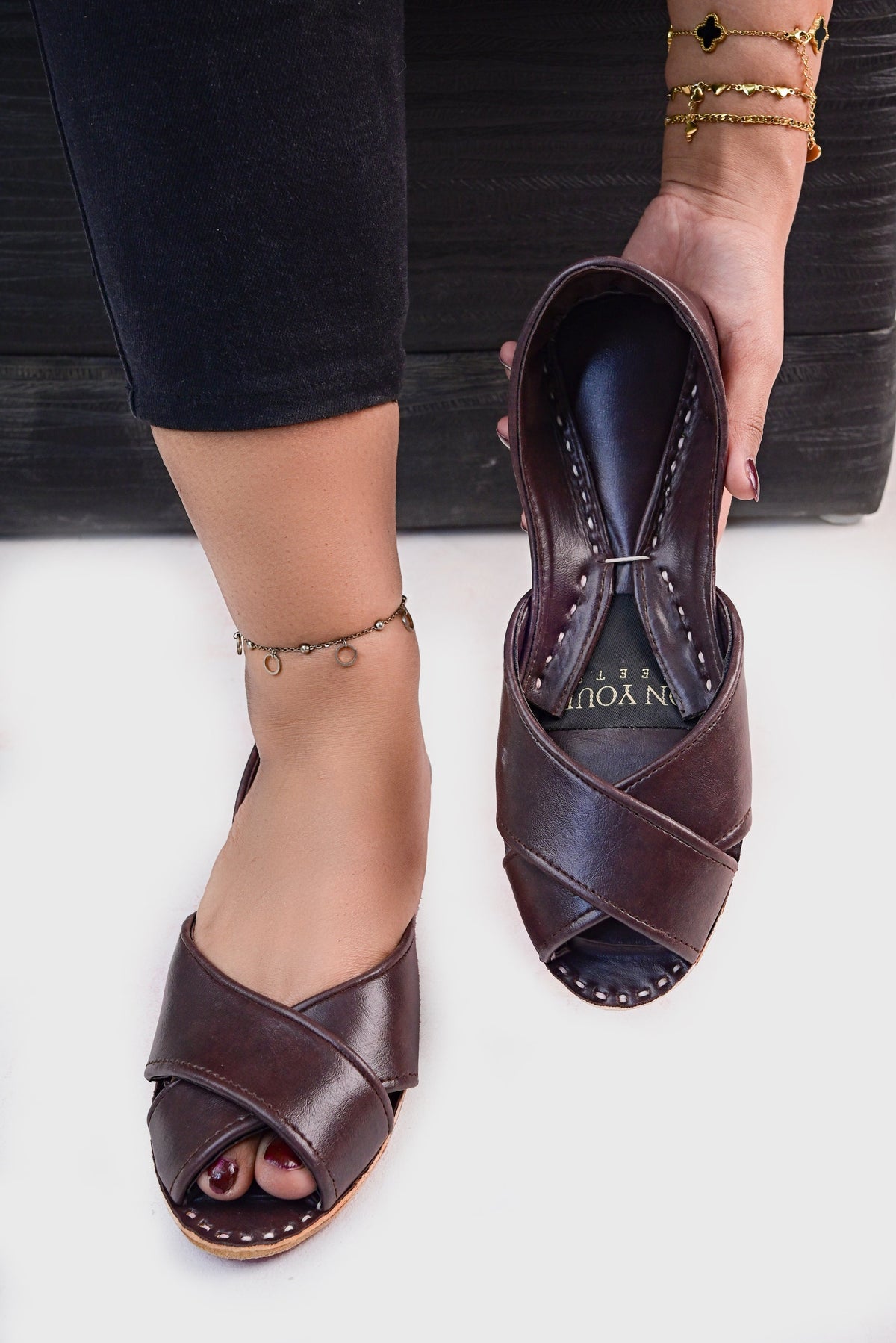 Brown Signature Peshawari Jutti For Women