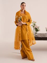 Ochre – Mustard Raw Silk Embroidered Suit For Women