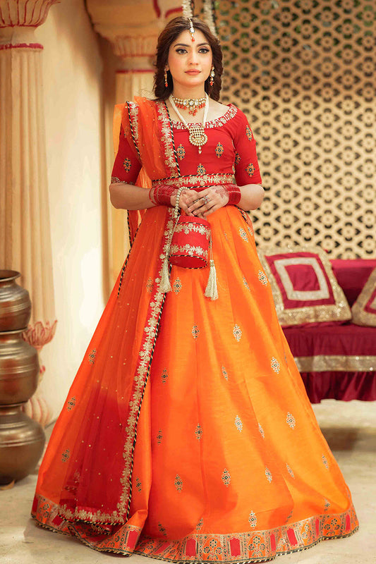 Gulaal Red & Orange Chiffon Lehenga Choli with Net Dupatta For Women