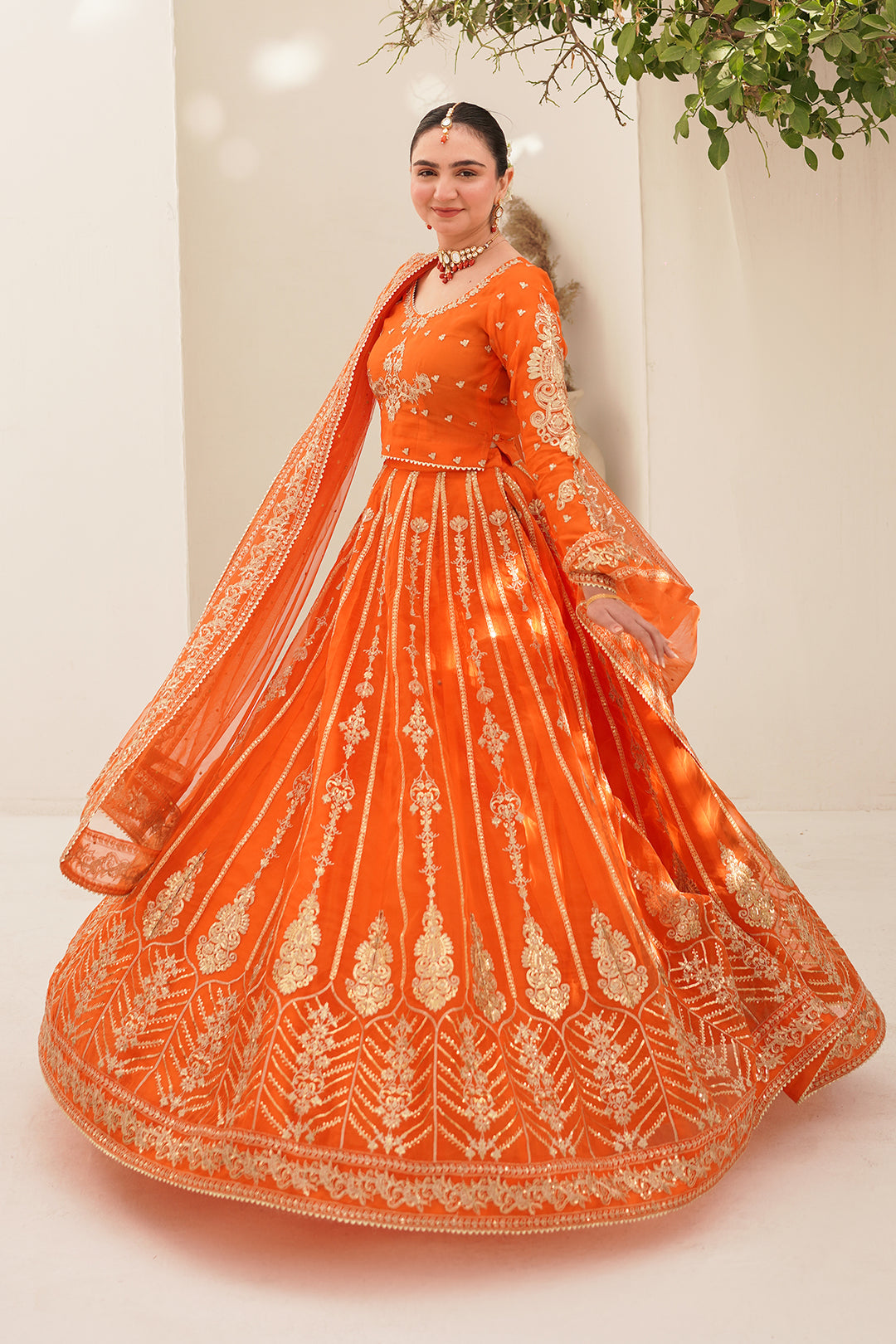 Nayaab Orange Organza Lehenga Choli with Net Dupatta For Women