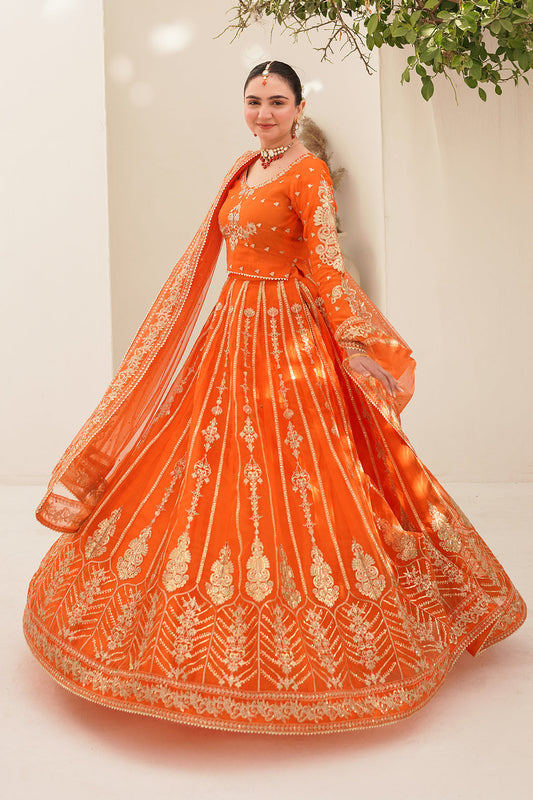 Nayaab Orange Organza Lehenga Choli with Net Dupatta For Women