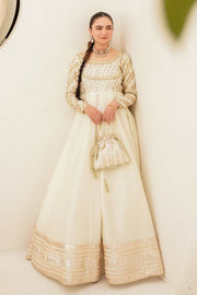 Afroz Jahan Off-White Raw Silk Maxi with Net Dupatta For Women