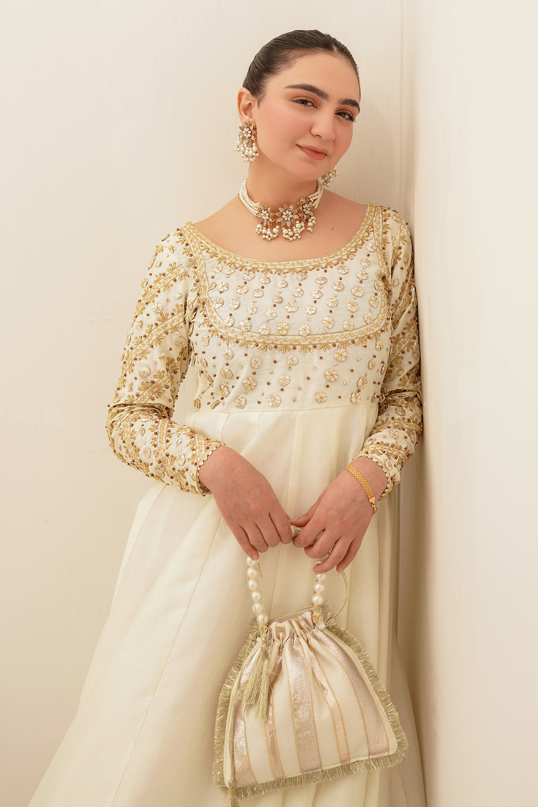 Afroz Jahan Off-White Raw Silk Maxi with Net Dupatta For Women