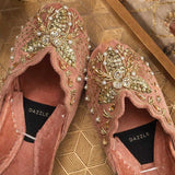 Blush Pink Embroidered Velvet Khussa For Women