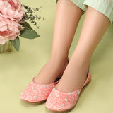 Peach Blossom – Elegant Peach & White Floral Khussas For Women