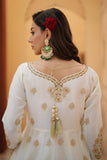 Chand Off-White Chiffon Frock with Silk Lehenga & Dupatta For Women
