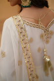 Chand Off-White Chiffon Frock with Silk Lehenga & Dupatta For Women